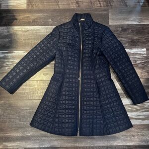 Kate Spade New York Fit and Flare Bow Quilted Coat Jacket Navy Size Small